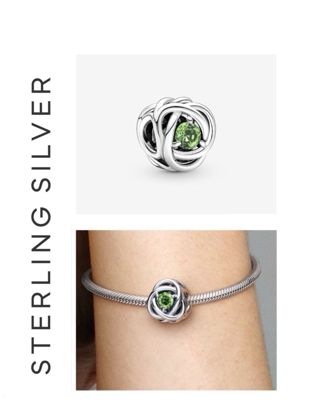 🌟🌟 S925 Sterling Silver August Spring Green Eternity Circle Charm